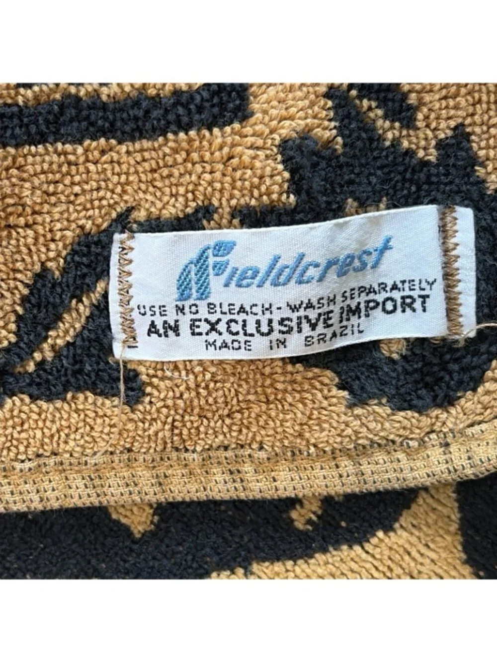 Vintage 1970's Fieldcrest Gold & Black Bath Towel 44x24